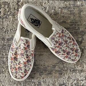 Vans White Floral Slip-On Shoes